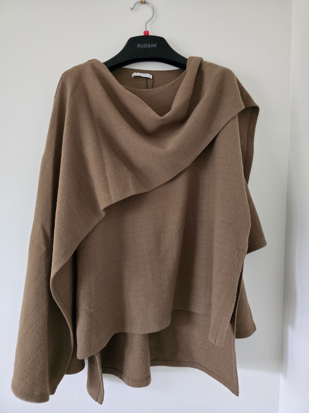 Zara Brown Draped Sweater Top W Attached Scarf